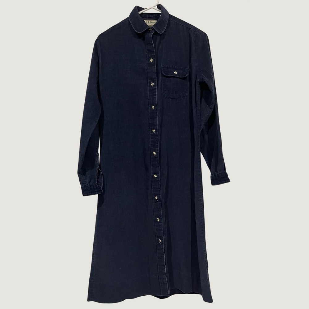 L.L. Bean Dress Womens 8 Blue Corduroy Long Sleeve Shirt Dress Knee Length